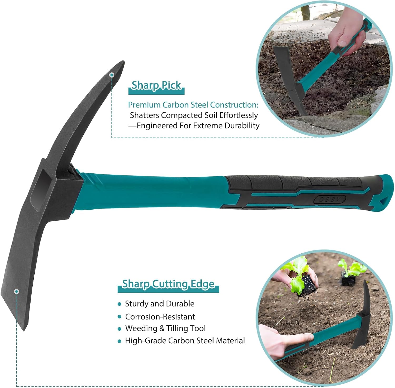 2pcs Garden Tools Comfortable Handle Hoes for Garden Work Carbon Steel Outdoor Tools（Blue）
