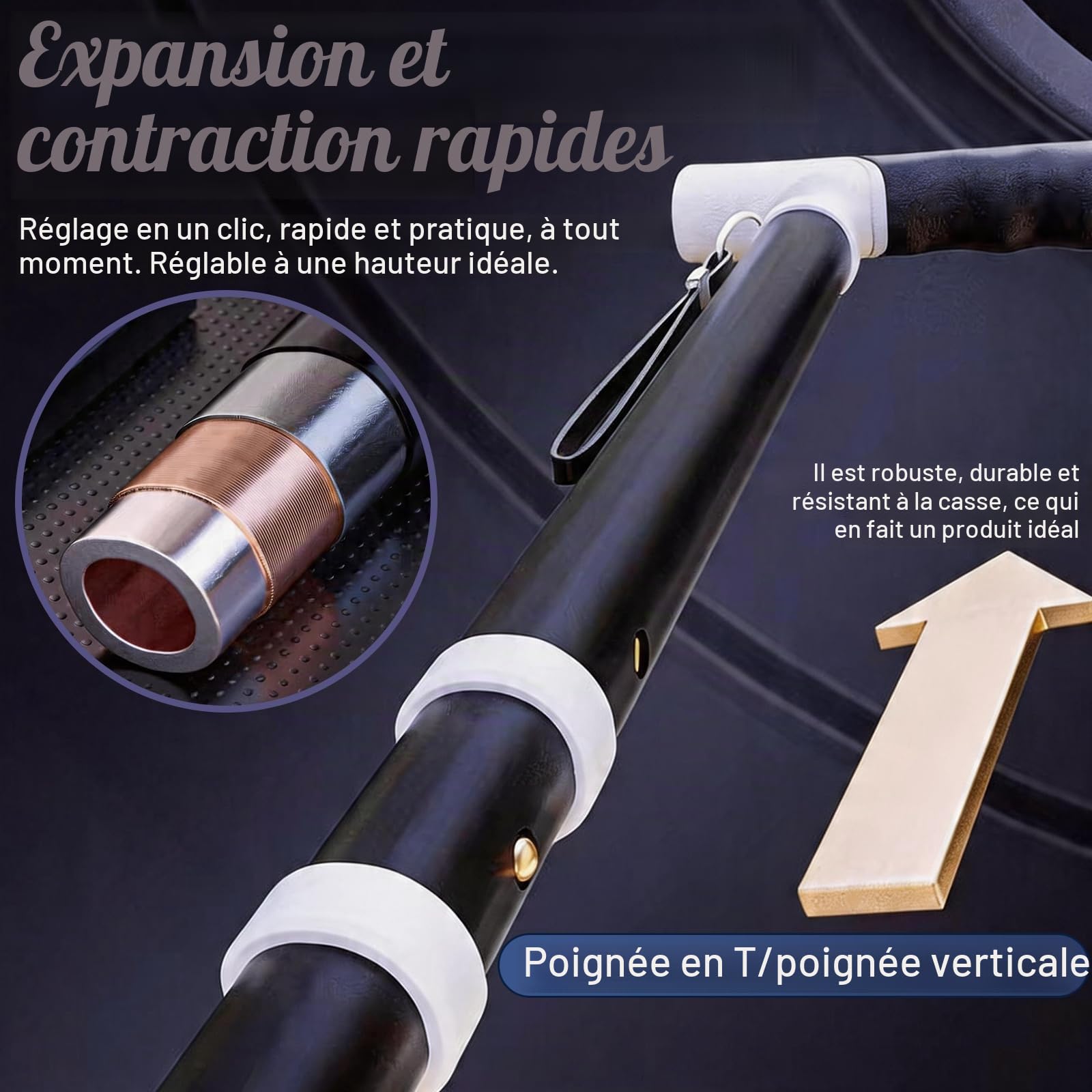 Canne de Marche, Canne Rétractable de 38,5 à 96,5 cm Bâton de Randonnée de 47,5 à 105 cm Baton de Marche 2 en 1 en Alliage de Titane avec Poignée Ergonomique et Embout en Caoutchouc Antidérapant