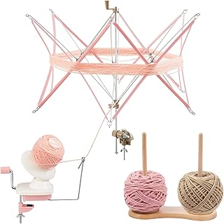 Lounsweer 3-in-1 Yarn Winder Swift and Wooden Yarn Holder Dispenser, Complete Ball Winder Kit with Double Axis Spinner for Knitting Crocheting Roller Crafts