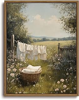 KISSFOX Vintage Framed Wall Art For Laundry Room Decor Country Landscape...