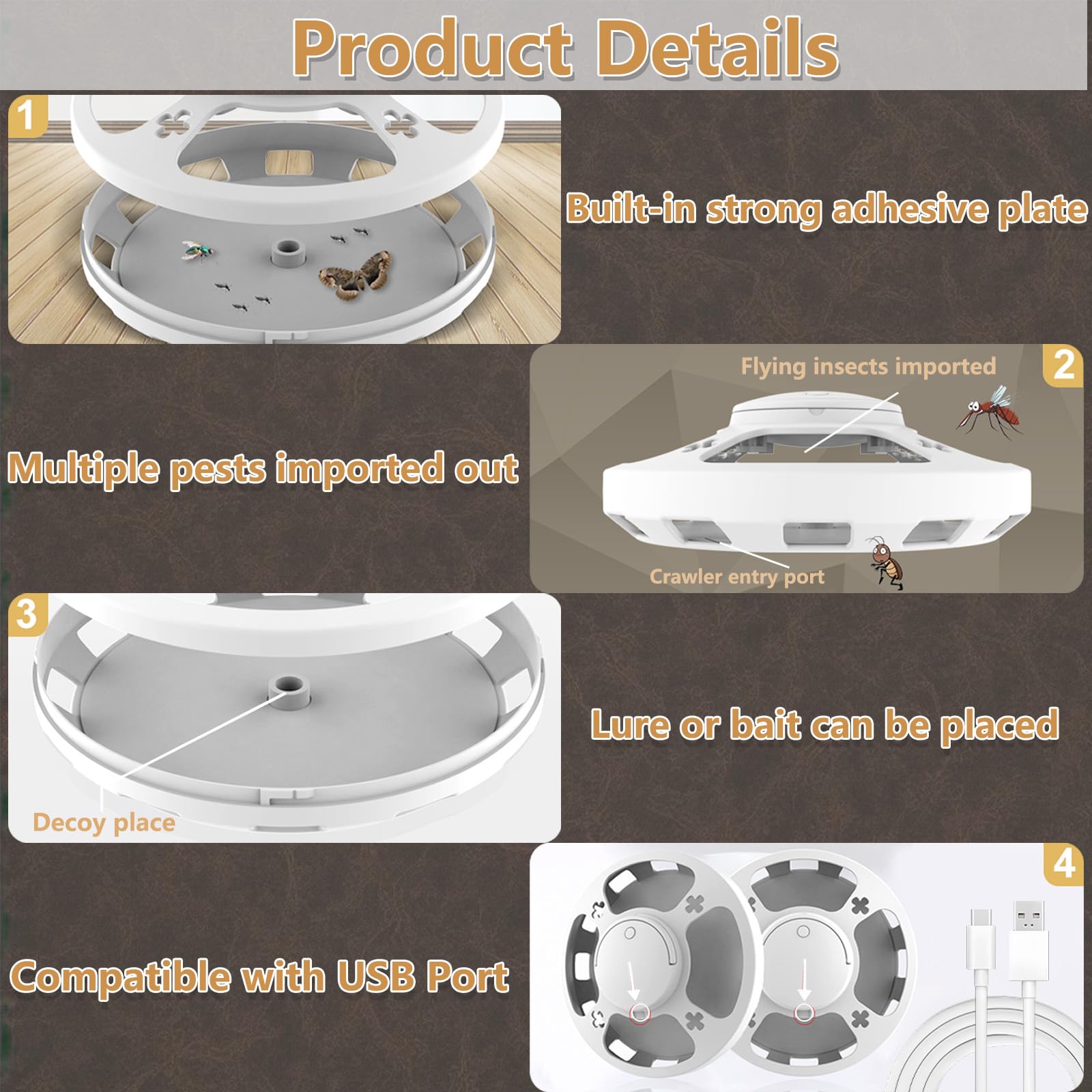 2PCS Trampa para Pulgas, Lámpara para Atrapar Pulgas, Repelente de Plagas Trampa para Pulgas, con 4 Modos Control de Plagas de Mascotas, No Tóxico, para Dormitorio, Salón, Cocina（Blanco）