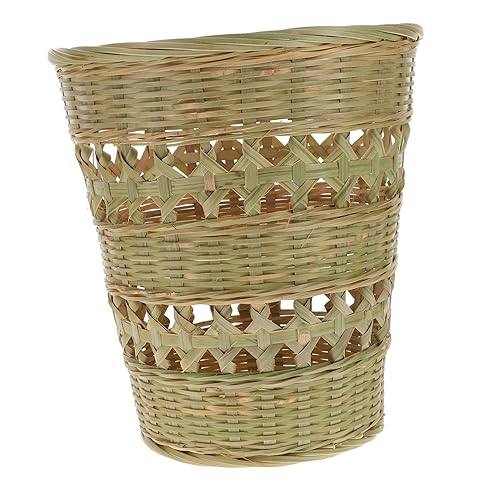 Cesta de basura bohemia para baño, papelera tejida de madera, papelera de madera, cesta de papel, decoración vintage
