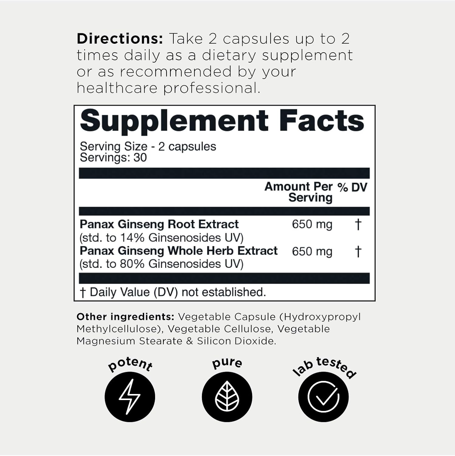 Ultra High Strength Panax Ginseng Root Capsules - 80% Ginsenosides - 1300mg Complete Complex - The Strongest Red Korean Ginseng Pills Available - Optimal Support for Enhanced Energy and Performance