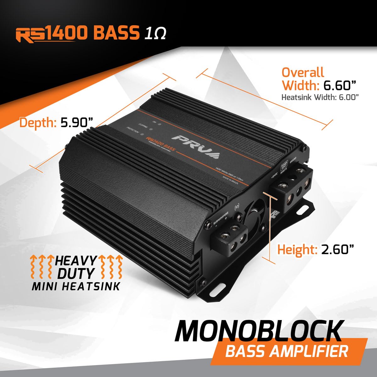 PRV Audio 1400 Watts Monoblock Class D Subwoofer Amplifier RS1400 BASS 1 Ohm – 12 Volts Car Amp, Built-in Crossover, Bass Boost, Smart Fans with Remote Sub Level Control Bass Knob Included