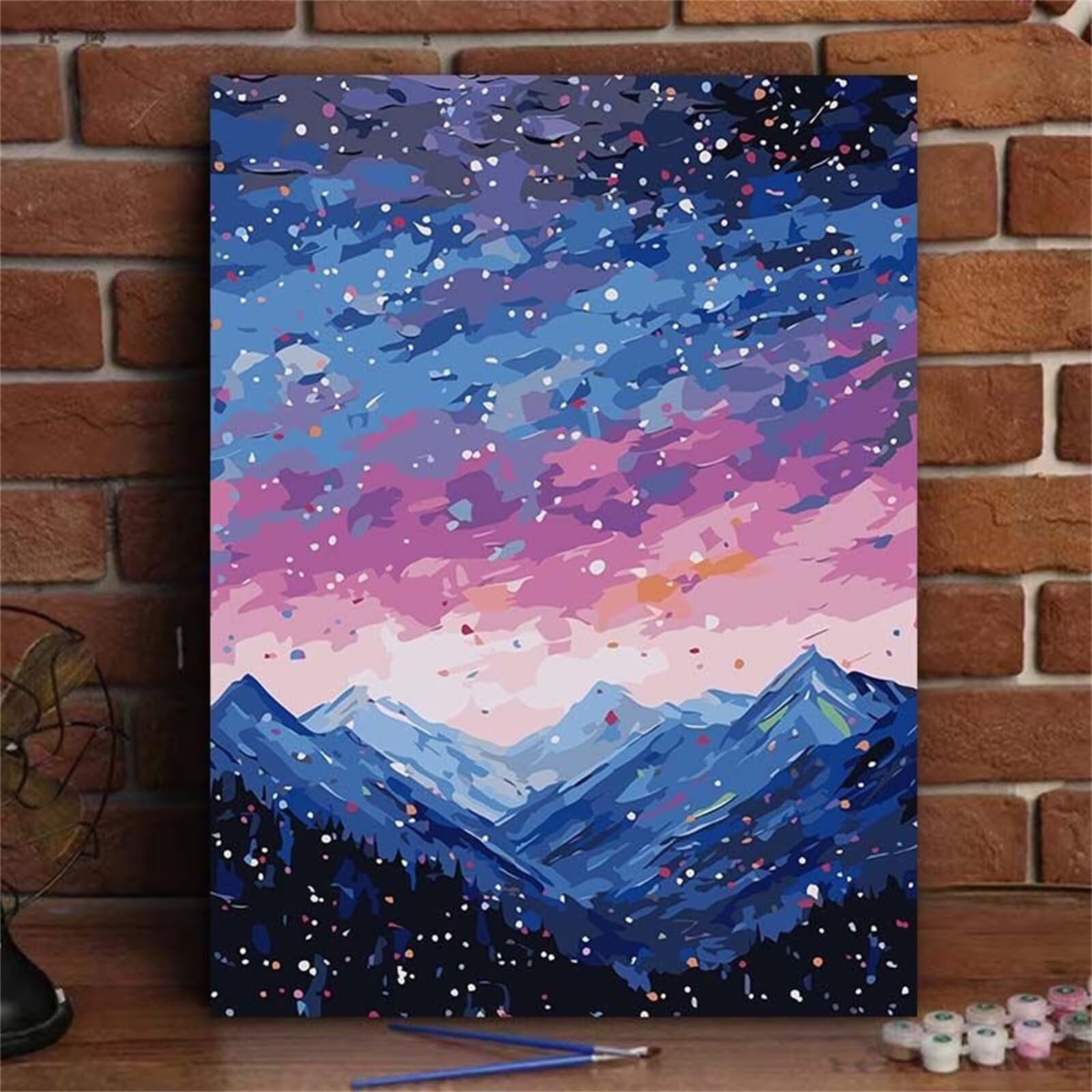 Montagna Dipingere con i Numeri Adulti con Telaio 60 x 80 cm, Dipingere con i Numeri Cielo stellato Motivo, Kit di Pittura Acrilica DIY per Bambini Principianti, Home Room Decor, Regalo Donna, *832