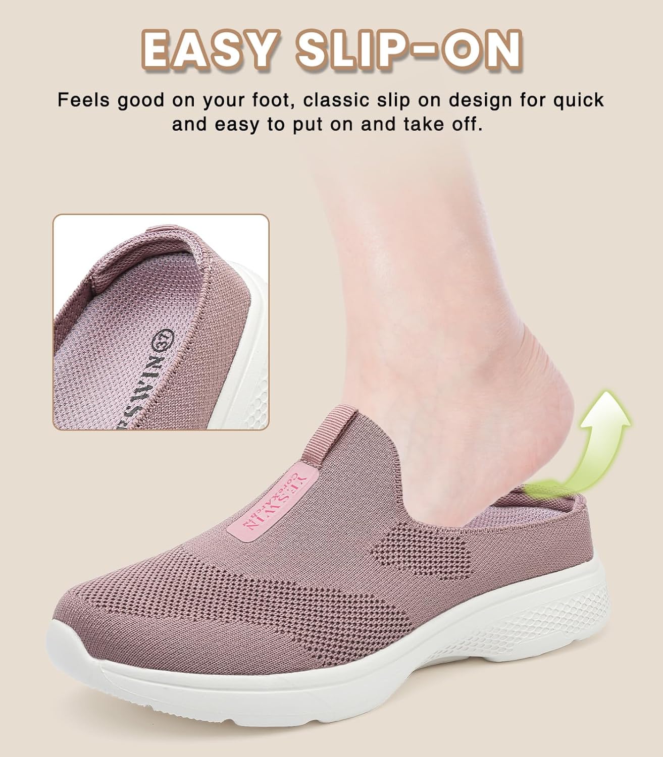 Women's Orthopedic Slip-On Mules Sneakers for Plantar Fasciitis Easy Off Recovery Backless Knit Comfortable Lightweight with Arch Support Walking Shoes for Travel, House & Office