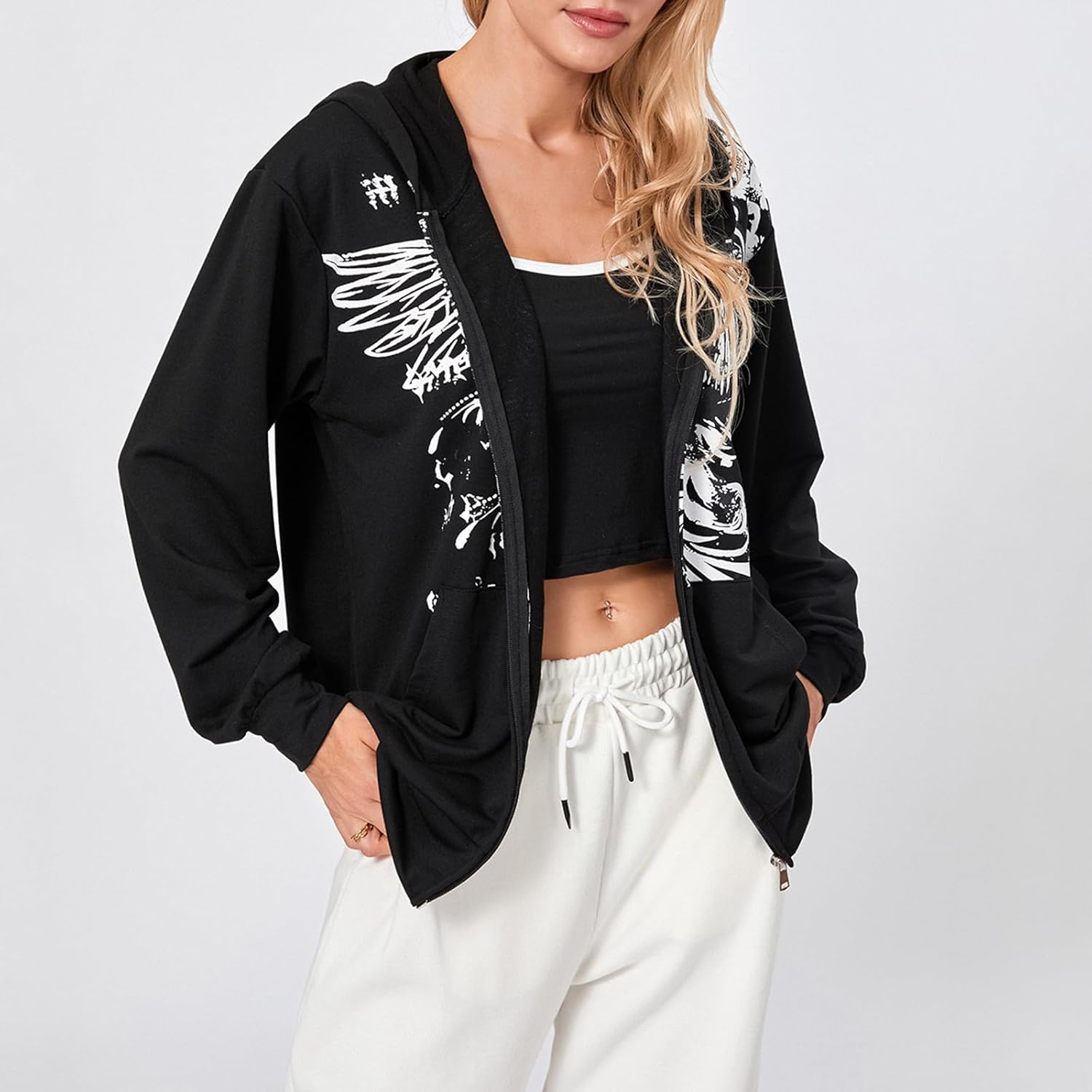 Karwuiio Women Men Zip Up Hoodie Y2k Vintage Graphic Oversized Sweatshirt Jacket Pullover Coats Gothic Streetwear - Image 4