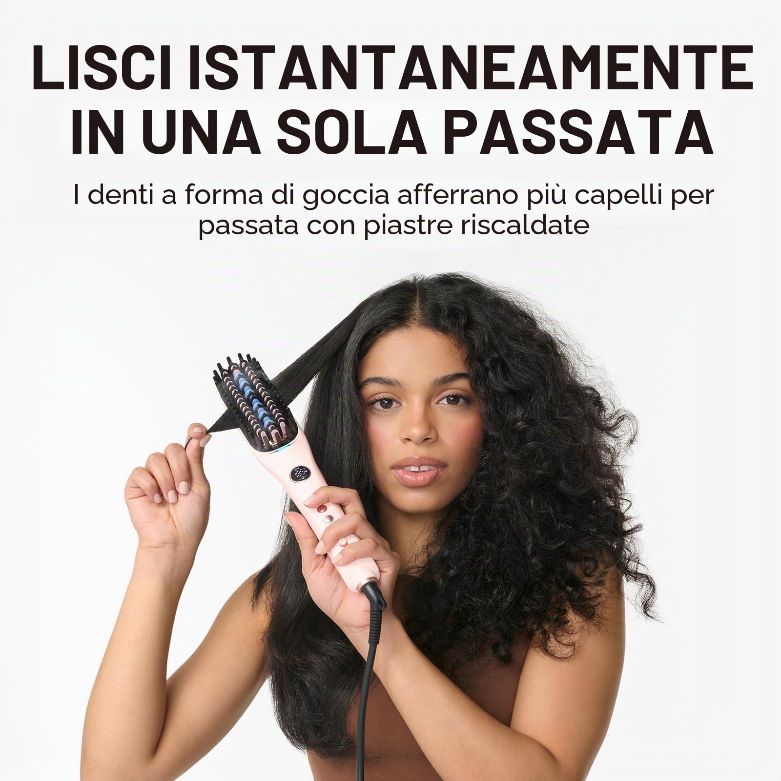 Wavytalk Spazzola Lisciante a vapore per Capelli Steambrush Pro 4-in-1 per donna, riduce i danni del calore con vapore e ioni, styling veloce da salone, lucentezza senza crespo, doppia tensione, rosa