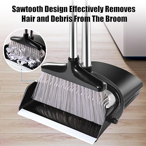 Miniatura 5 de Juego de escoba y recogedor con mango largo, resistente al viento con escoba, combo para el hogar, cocina, oficina, vestíbulo, uso en el suelo (rojo