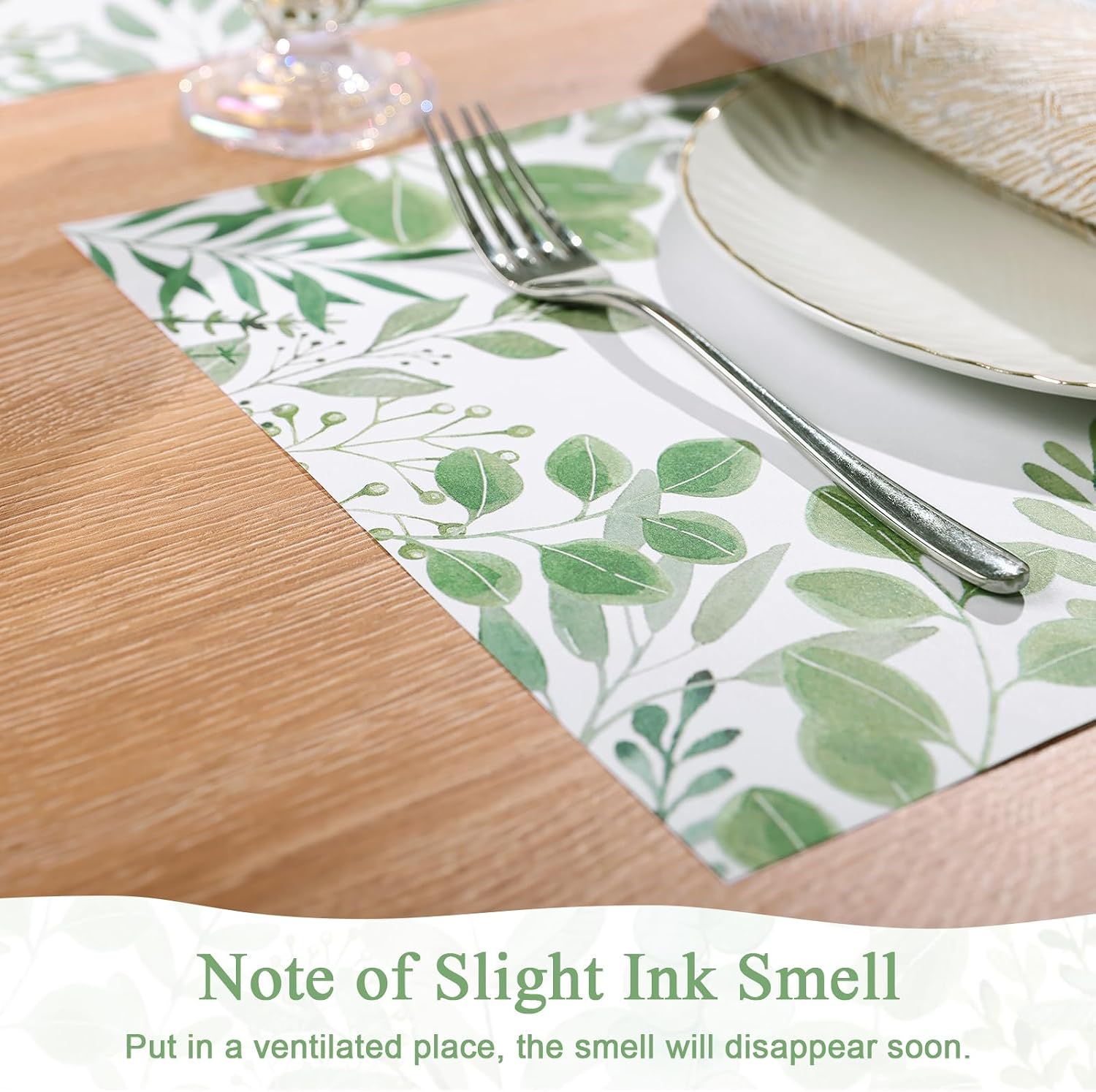 SHACOS 50 PCS Green Leaves Eucalyptus Paper Placemats 11x17 inch Disposable Paper Place Mats for Dinner Wedding Birthday Party Spring Summer Greenery Table Decoration