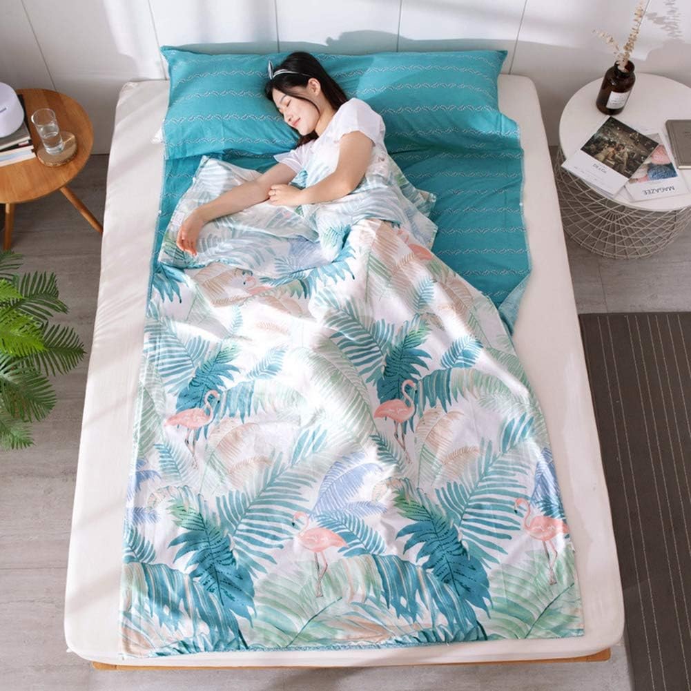 Sleeping Bag Liner Cotton Sleep Sacks Adults with Open Side Buckle Tear-Proof and Carrying Pouch, Camping Travel Sheets with Full Length Zipper