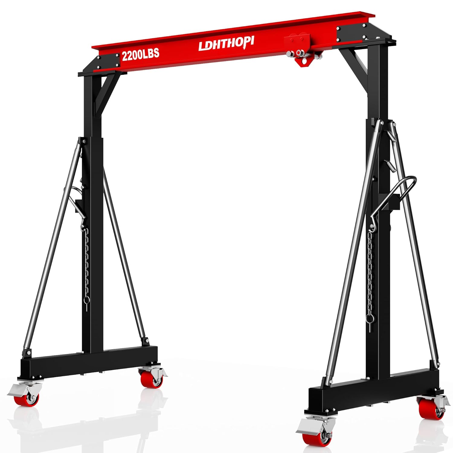 LDHTHOPI 1 Ton Gantry Crane, Max 3000LBS Adjustable Height 8.53 to 12.47ft with Triangle Base, Portable I-Beam Hoist for Factory, Warehouse, Auto Repair & Construction, Red