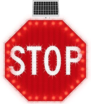 Solar Powered Flashing Stop Sign, 24" Reflective Street Sign, Weatherproof Engineer Grade Reflective Sheeting