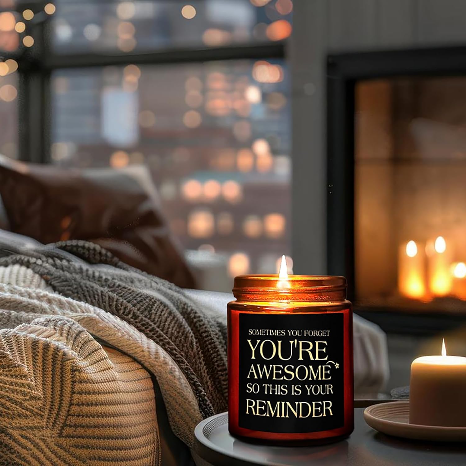 Inspirational Gift Candles for Women Men - Birthday, Appreciation, Thank You, Relaxing Gift for Him Son BFF Boyfriend Coworker - You're Awesome Natural Soy Mahogany Teakwood Candle for Home - Image 5