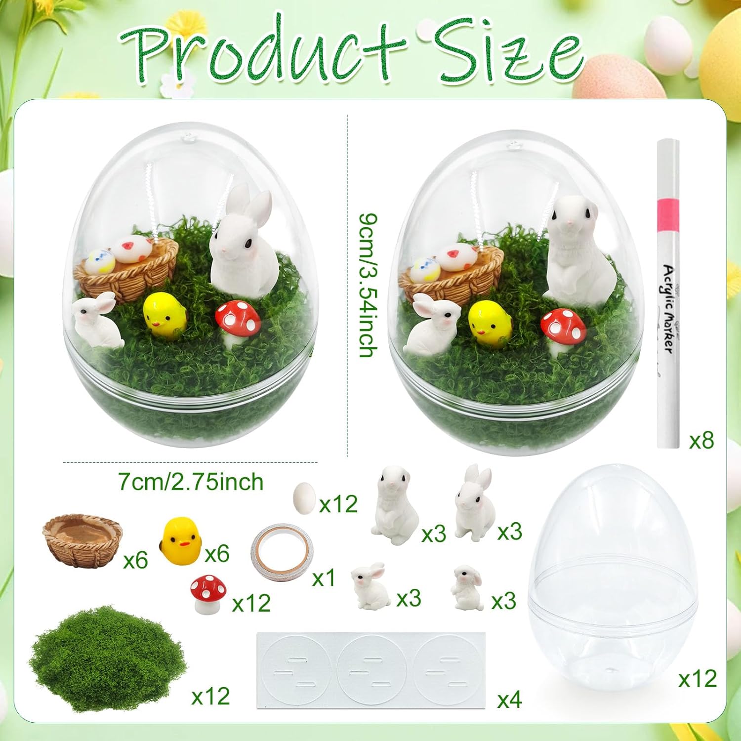 12 Set DIY Easter Snow Globe Craft Kit，Create Your Own Easter Egg and Bunny Decorations，Spring Holiday Arts and Crafts for Home Family Party Decor School and Classroom Activities