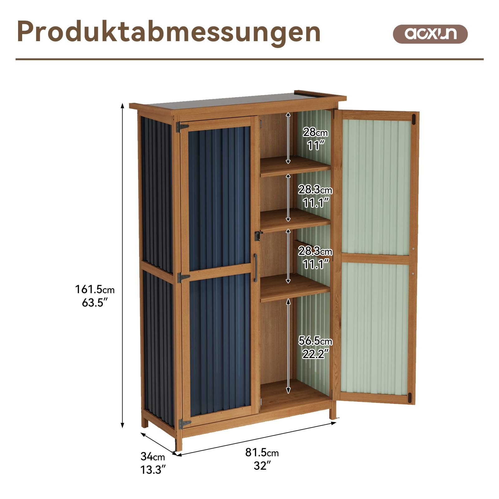 Aoxun Gartenschrank Outdoor, Geräteschuppen mit Stahldach, wetterfester Aufbewahrungsschrank mit Magnetverschluss, 3 verstellbaren Einlegeböden, 81,5 x 34 x 161,5 cm, Schwarz