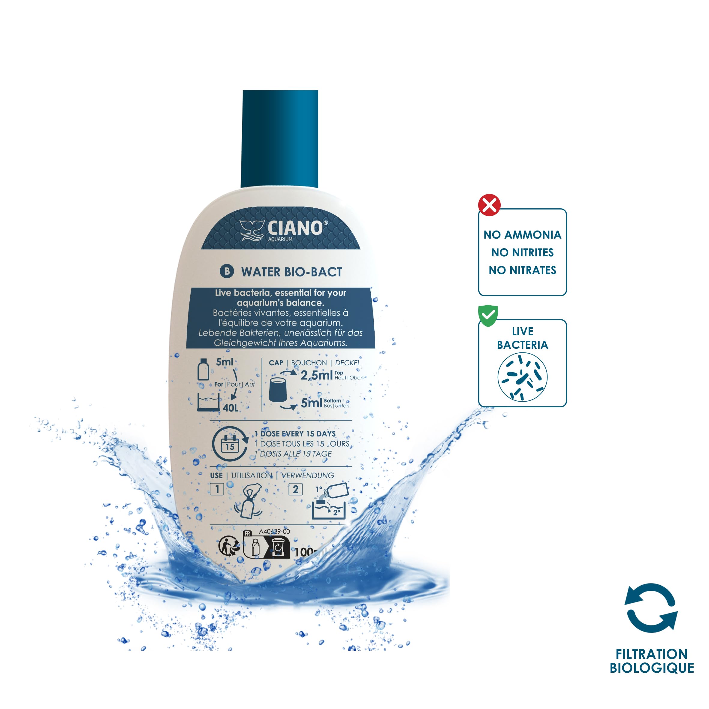 Pack Water Care CIANO - 3 Prodotti Per Acquario: Condizionatore, Batteri Vivi, Cristallizzante, 100 Ml Ciascuno
