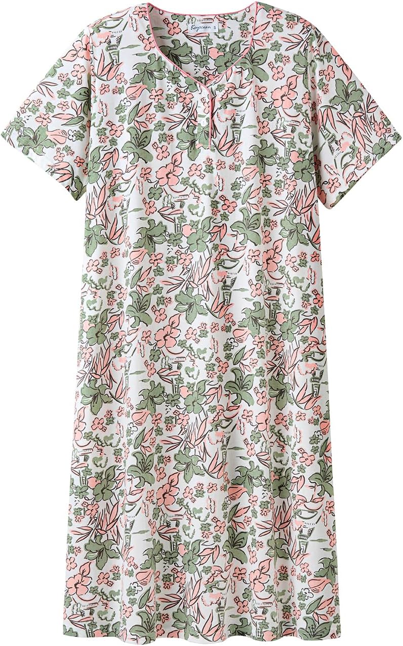 KeyoceanLadies Nightgowns for Summer, Soft 100% Cotton Lightweight Comfortable Short Sleeves Nightgowns for Women