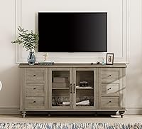 Vista 11 de WAMPAT Soporte de TV de granja para televisores de hasta 65 pulgadas, mesa consola de TV de madera con armarios de almacenamiento y puerta