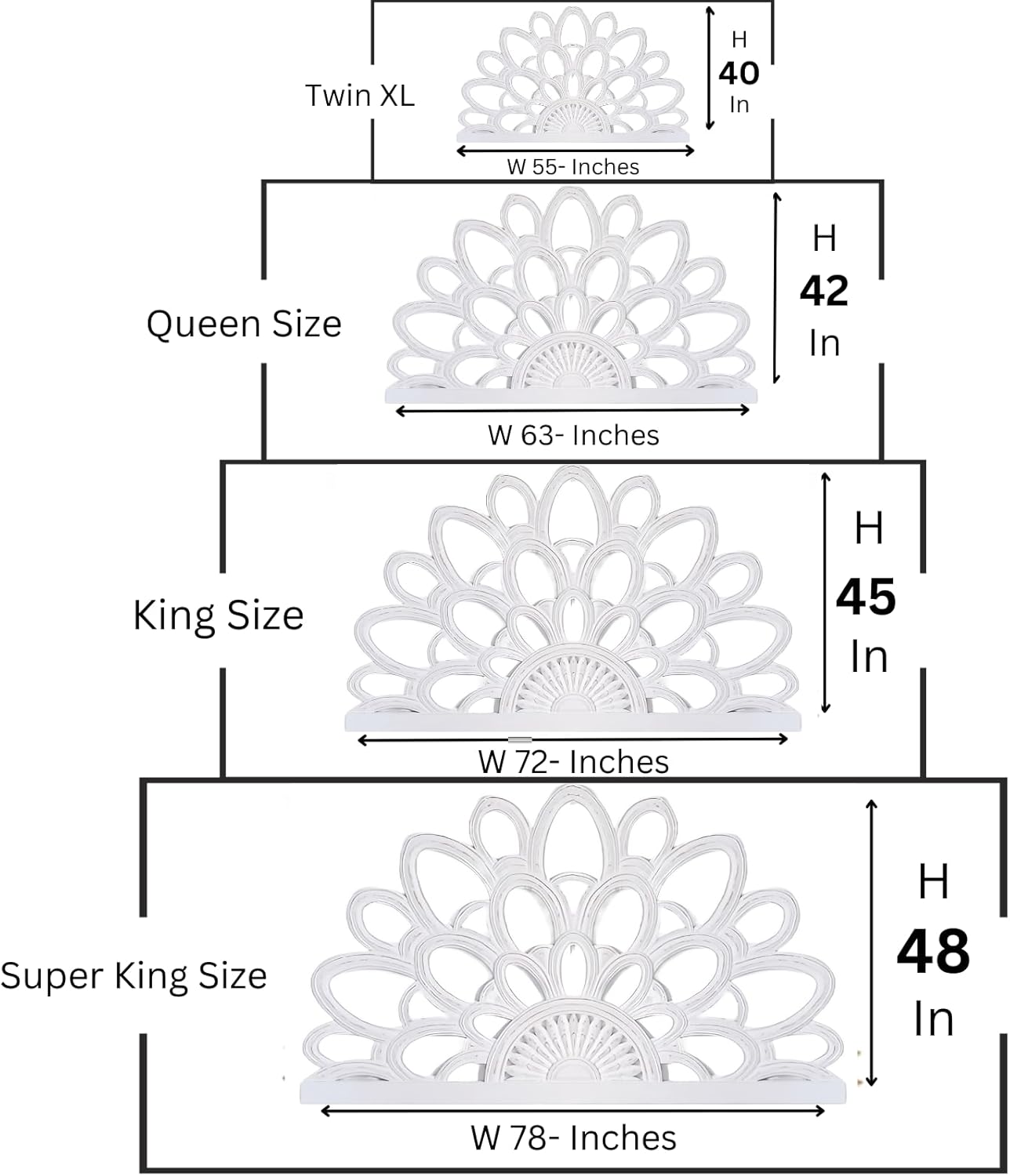 Hand Carved Queen Size Wall Mount Headboard White Half Moon Bed Headboard Bed Decor Bed Head Home Decor (Queen Size - 63x42x1 -inches) | Engineered Wood