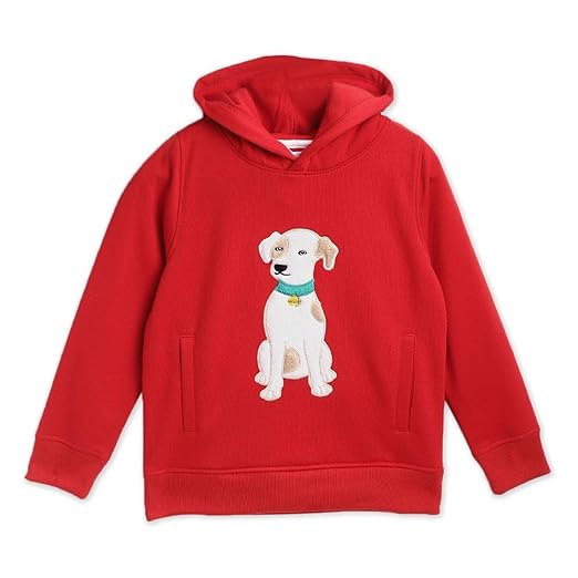 Kids Unisex Animal Applique Hoodie Cotton Blend Sweatshirt (CTWS-SWSHRT-5724RD_Red)