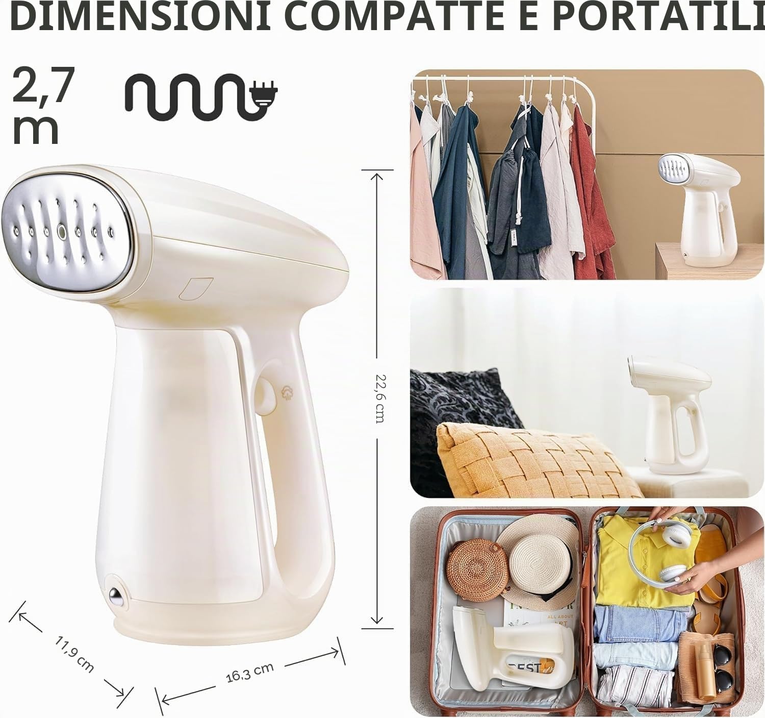 Bear 2024 - Piastra a vapore da 1300 W, 230 ml, ferro da stiro da viaggio, 15 secondi, riscaldamento rapido, spegnimento automatico, con spazzola a vapore bianca, stiratura orizzontale e verticale