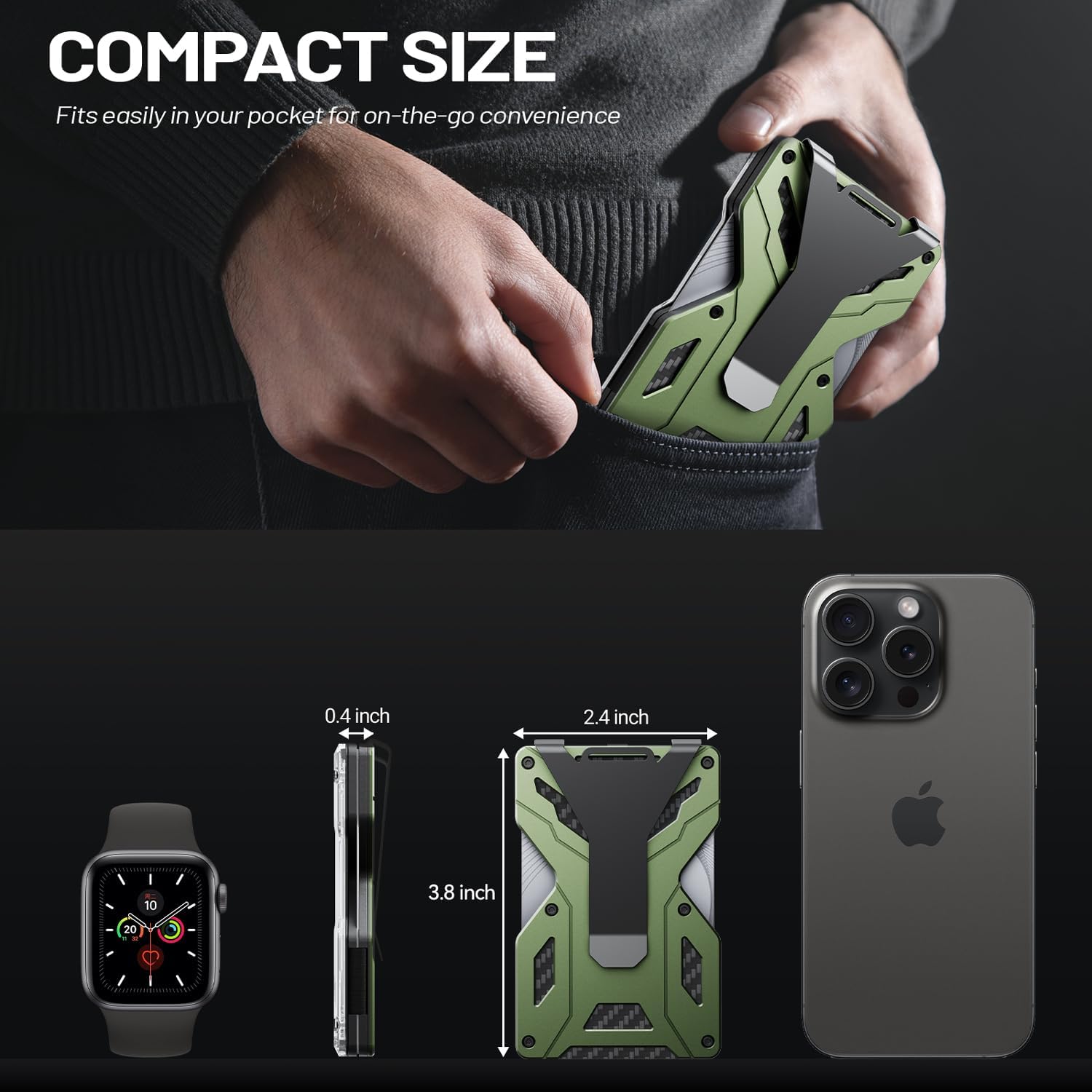 Slim Wallet for Men,Metal Wallets with Money Clip with Clear ID Window badge holder/ID Card Holder,RFID Blocking,Minimalist and Carbon Fiber Tactical Design, Holds 15 Cards Plus Cash - Image 8