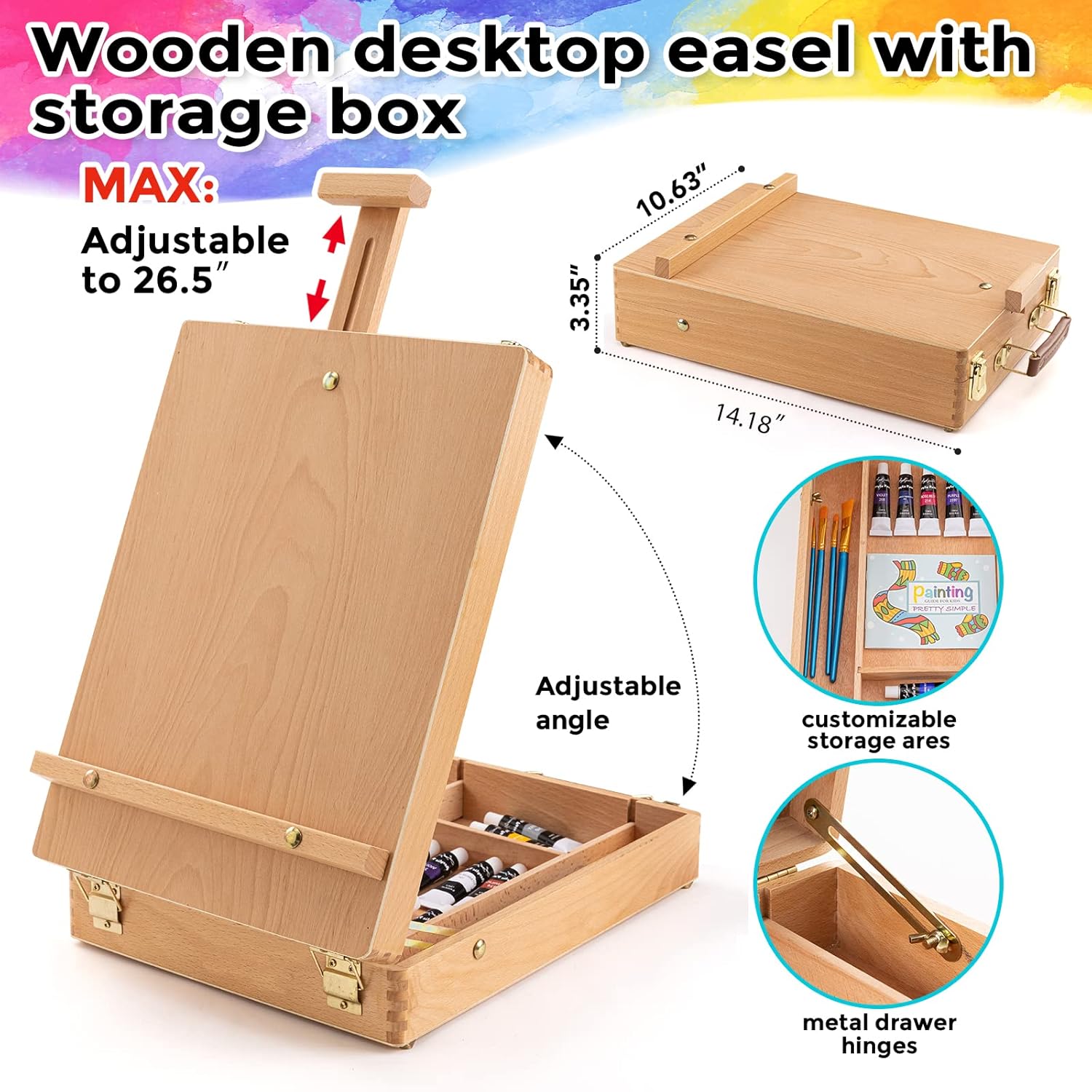 Inburit Art Paint Set with Wooden Easel Box, 24 Colors Acrylic Paints, 8 Paint Brushes, 6 Canvas Panel Deluxe Paining Supplies kit for Kids, Student, Adult & Artist