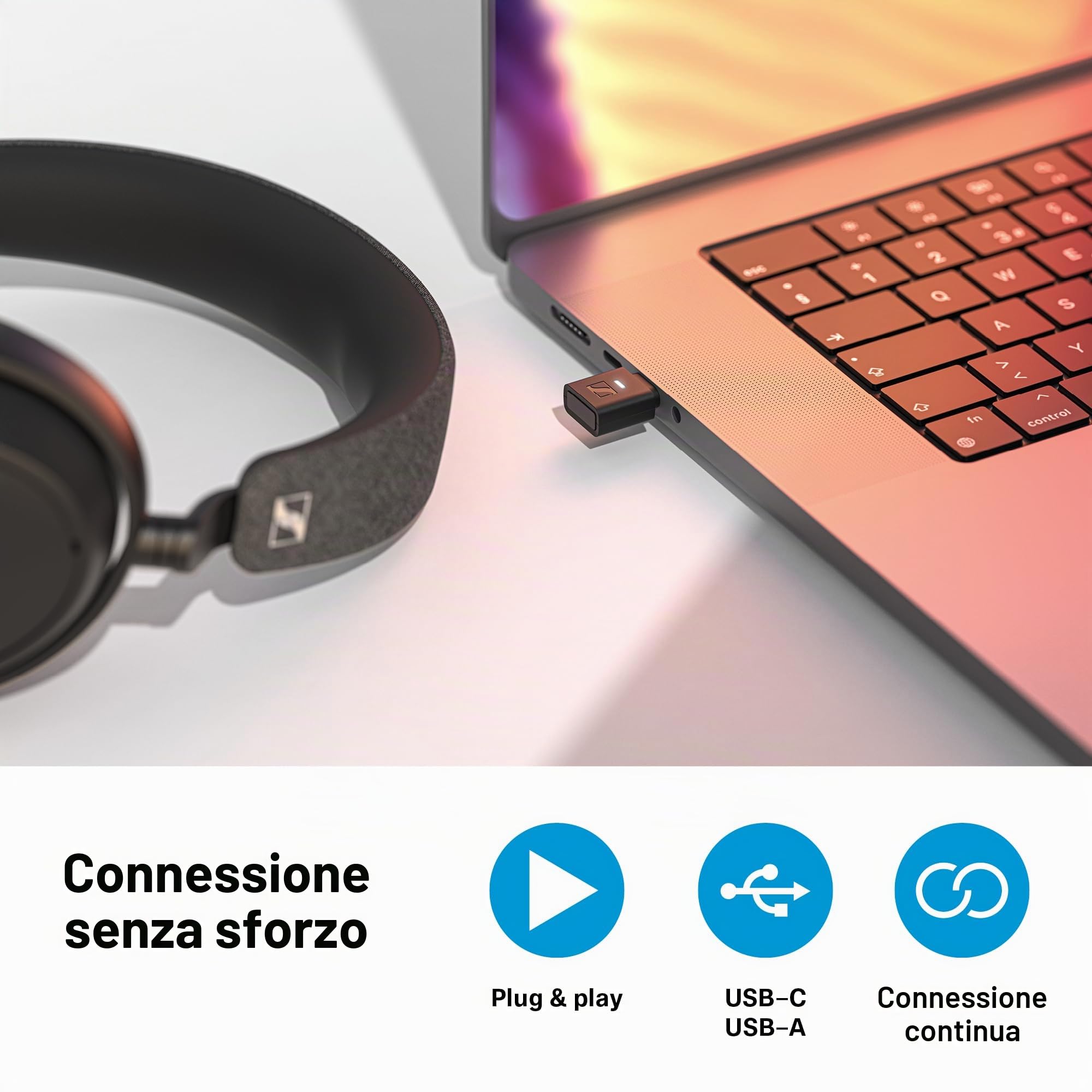 Sennheiser BTD 700 - Dongle Bluetooth USB, aptX Lossless, Auracast, Plug & Play, trasmettitore audio per cuffie e altoparlanti, latenza ultra bassa, compatibile con Bluetooth 5.4, USB-C e USB-A