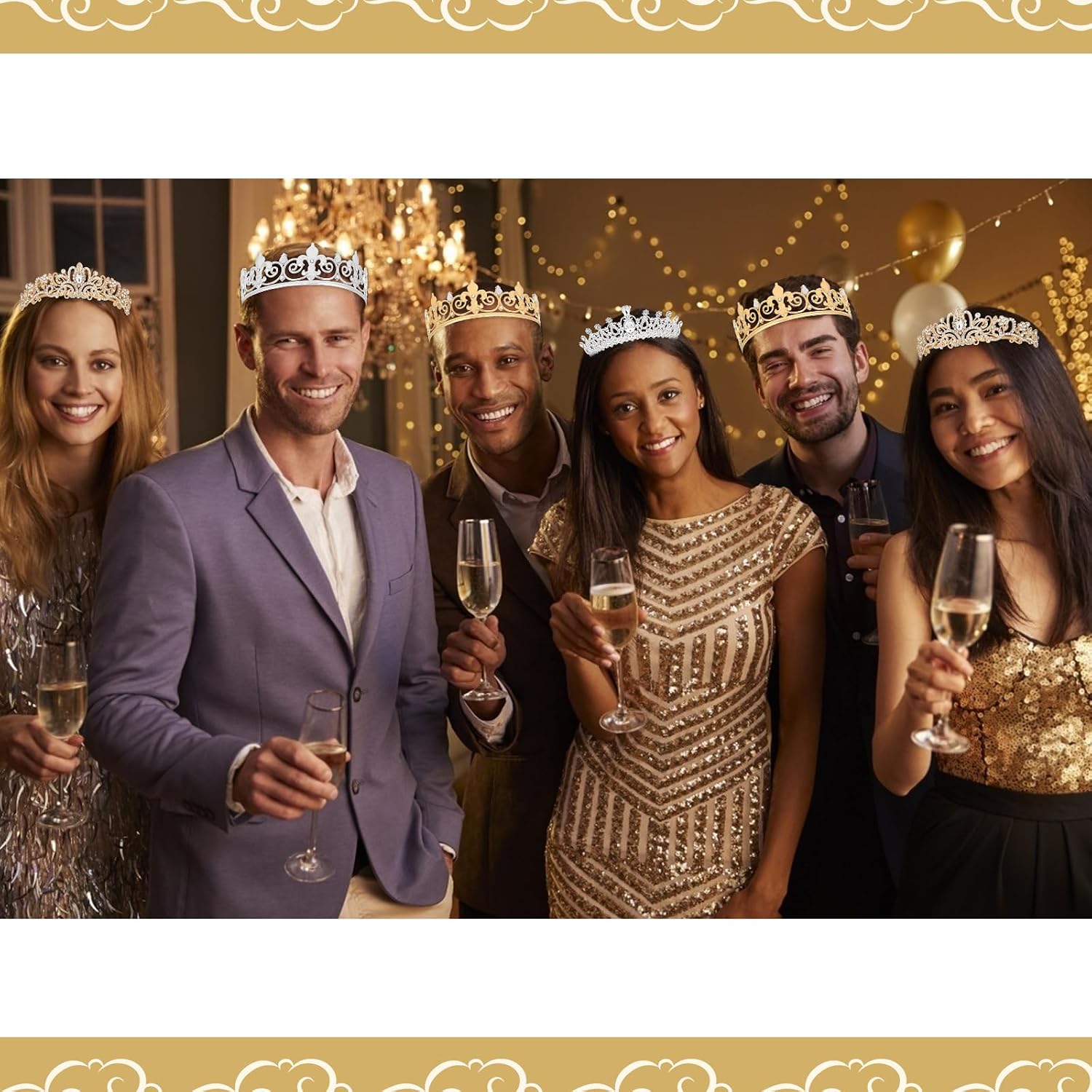 CIEHER 12 Pcs Prom King and Queen Crowns Set - King Crown for Men Queen Tiara Homecoming Costume Party Favor - Gold & Silver