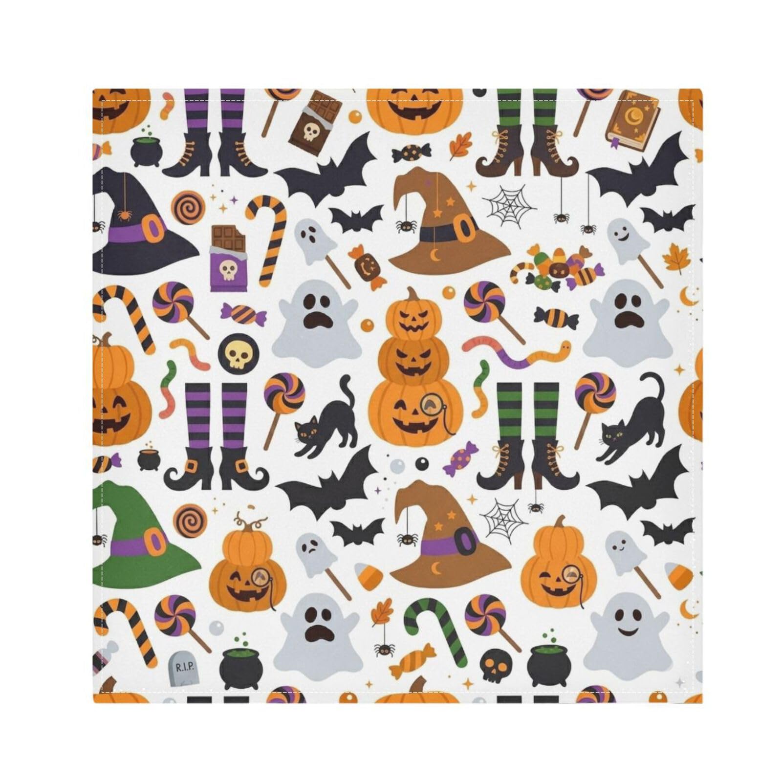 Ttgoth Halloween Boo Cloth Napkin Set of 4 Washable & Reusable Dinner Napkins for Dining Table, Banquets, Wedding, Party, 50x50 cm