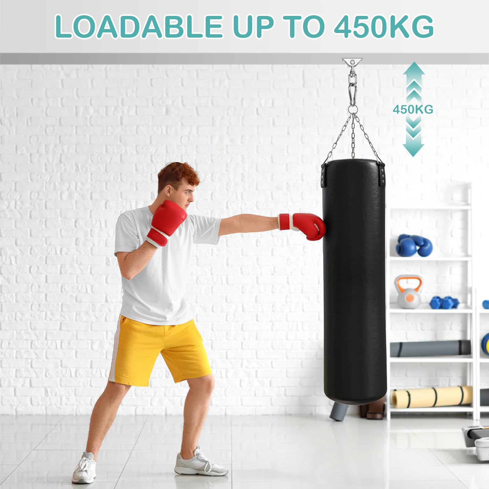 2 Pezzi Gancio Soffitto in Acciaio Inossidabile 450 kg capacità Portante 360° Rotazione, Ganci Altalena Cuscinetto con Fissaggio a Vite per Sacco da Boxe, Sedia Sospesa, Altalena, Amaca, Yoga