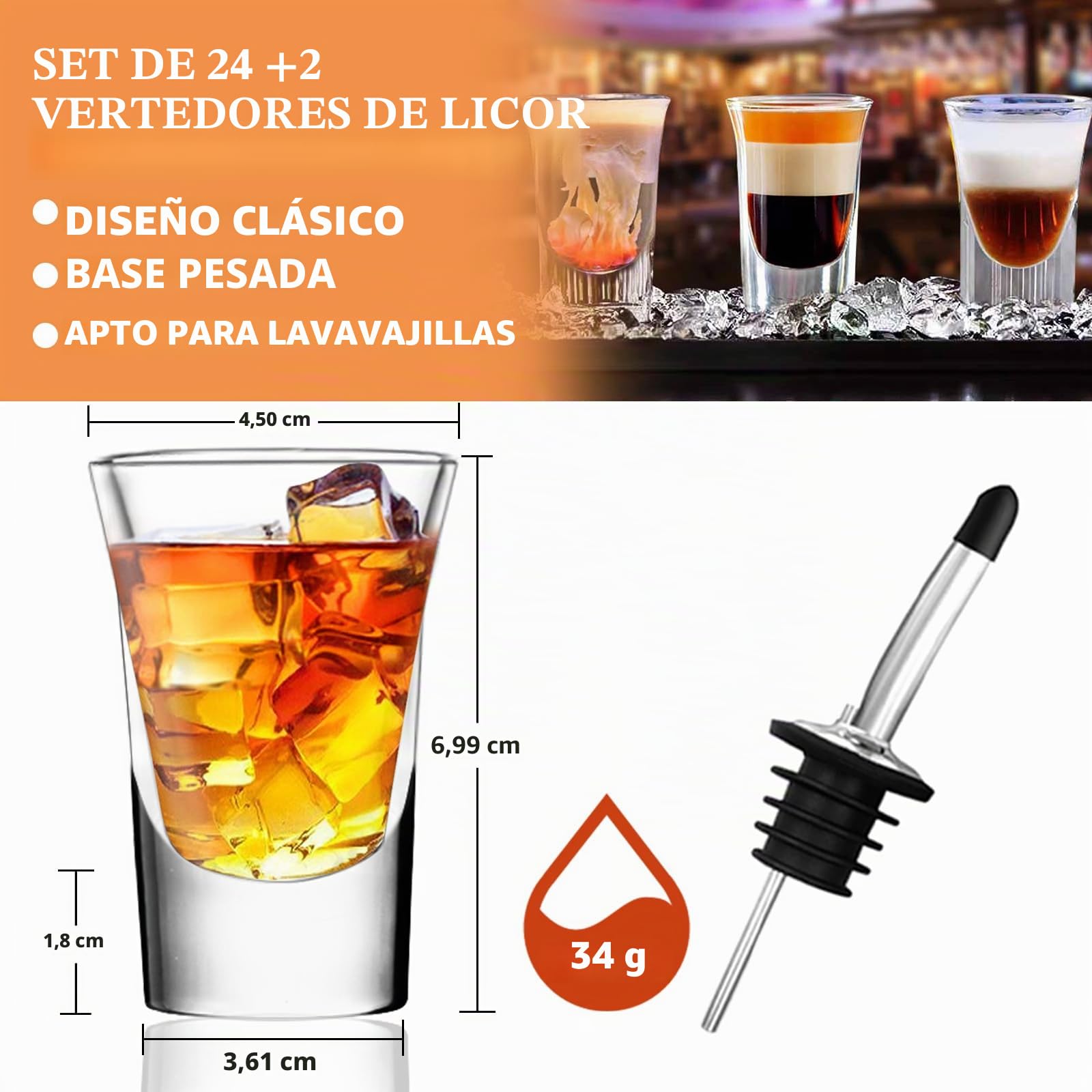 SuproBarware Juego de vasos de chupito de 24 piezas, 24 vasos de chupito de base pesada transparente para whisky Vodka y licores, 24 unidades