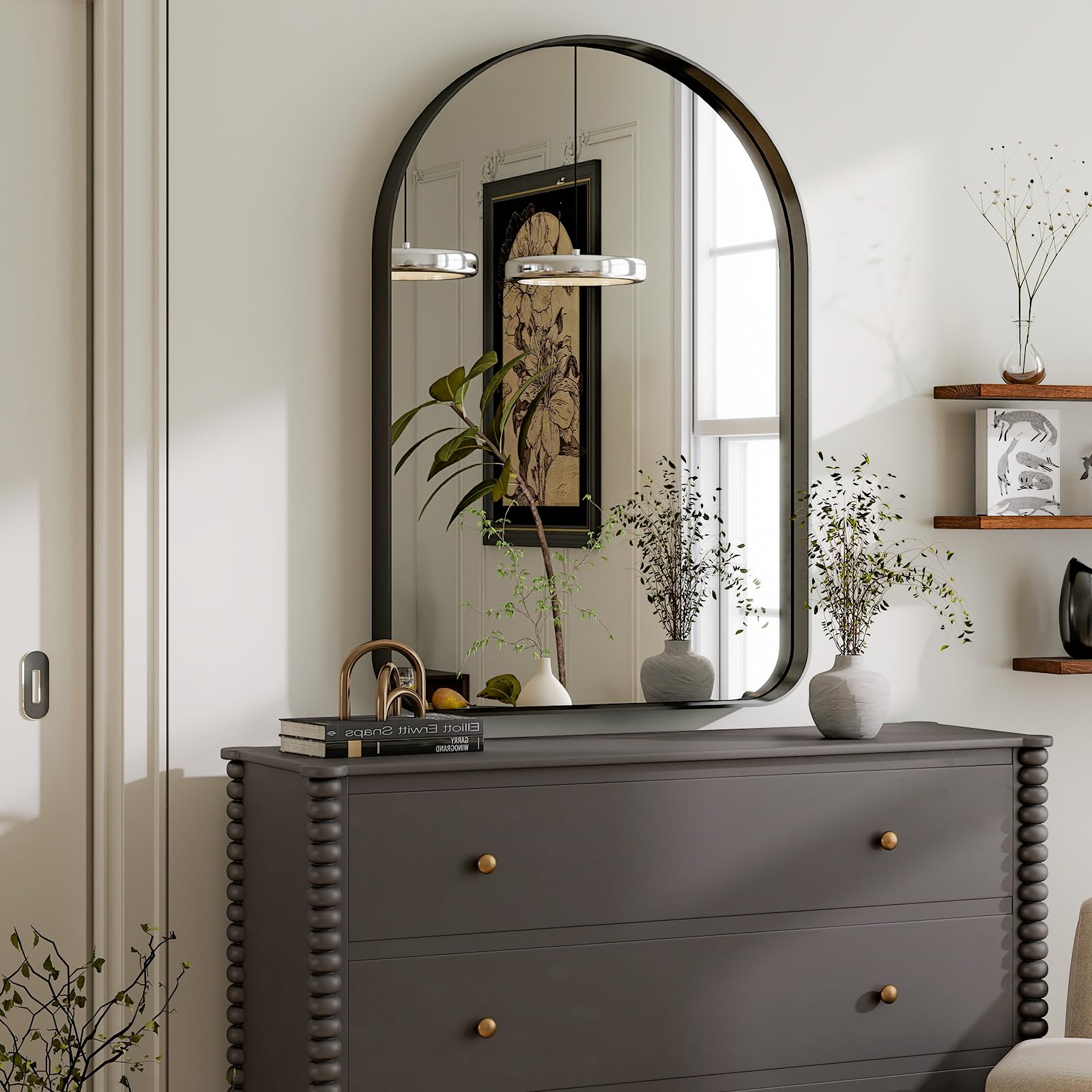 WISSMIELS Specchio ad arco a figura intera, 144,8 x 50,8 cm, montaggio a parete/pavimento, cornice in lega di alluminio, specchio a corpo intero per bagno, soggiorno, camera da letto e ingresso