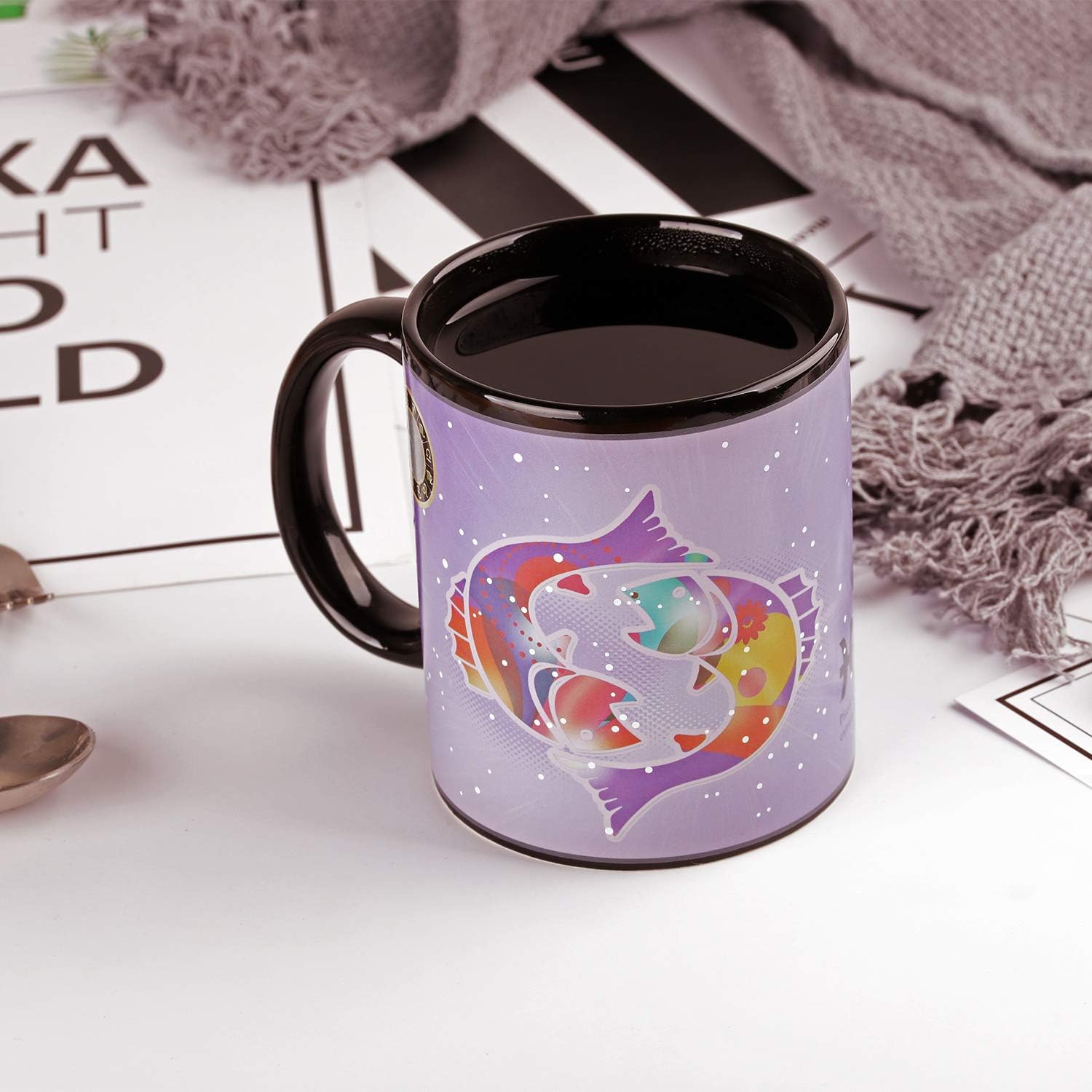 Constellation Mug 12 OZ Color Changing Mug Ceramic Magic Heat Changing Coffee Mug Novelty Christmas Gifts - Pisces