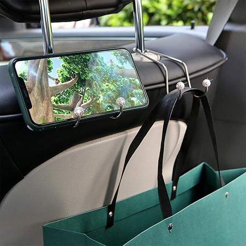 Miniatura 6 de Ganchos para asiento de automóvil con diamantes de imitación, ganchos organizadores universales para reposacabezas de automóvil, ganchos A-blanco