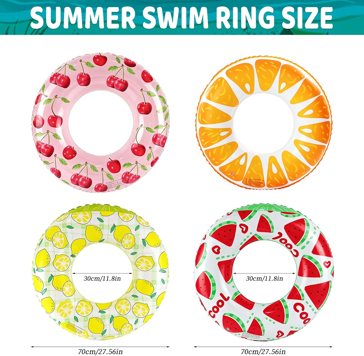 Inflatable Pool Floats Pool Tube Rings Fruit Swim Tubes Rings Inflatable Water Floats Summer Hawaiian Beach Party Decor for Swimming Lake Ocean