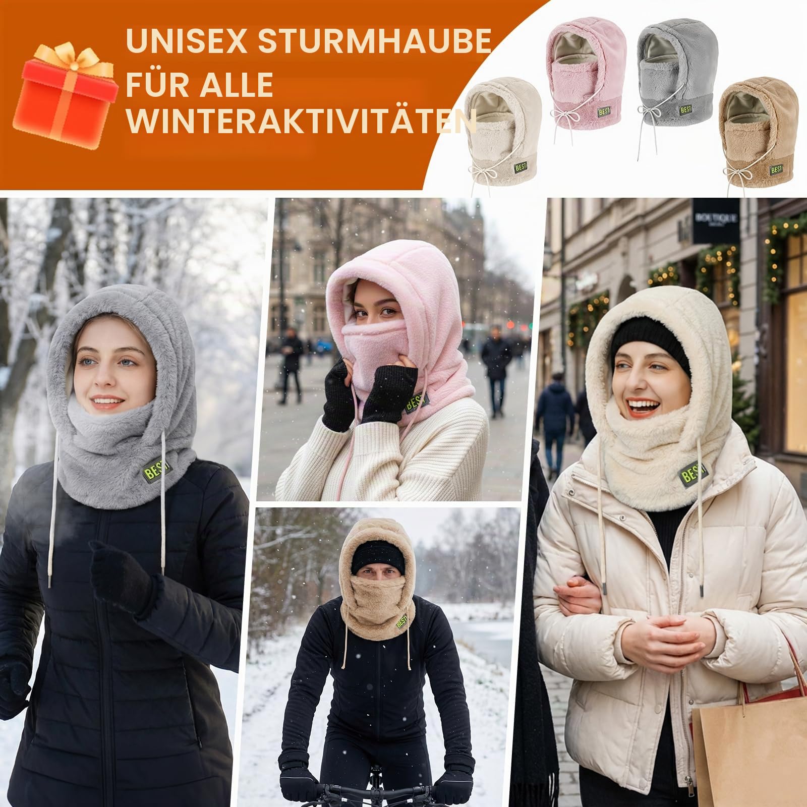 Sturmhaube Mütze Winter Thermo Fleece Balaclava, Winddicht Skimaske Warme Wolle kapuzenschal Gesichtshaube für Radfahren Snowboarden Skifahren Motorradfahren für Herren Damen
