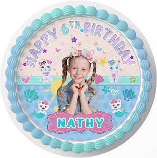 7.5 Inch Edible Cake Topper – Like Girls Cute Princess Nastya Pink Themed Birthday Party Collection of Edible Cake Decorations round