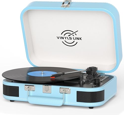 Miniatura 10 de Tocadiscos de Vinilo Bluetooth con Control de Agudos y Graves, Vintage, Portátil, Maletín, con Altavoces Integrados, LP, 33 45 78 RPM, Transmisión