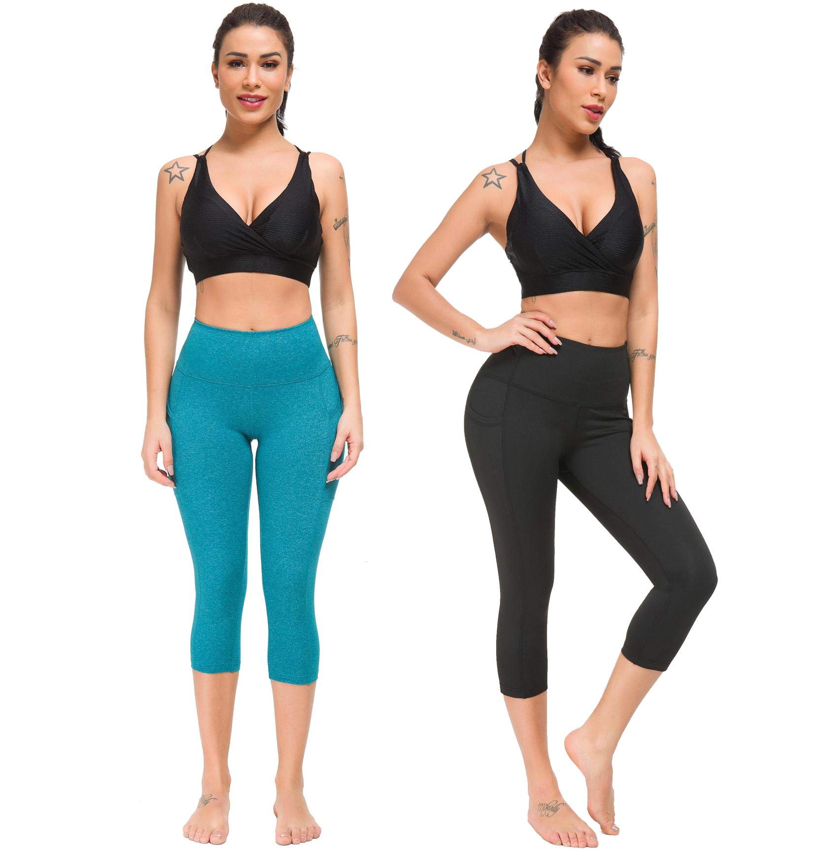 Munvot Women's Yoga Capri Leggings Exercise Workout Pants Gym Tights M
