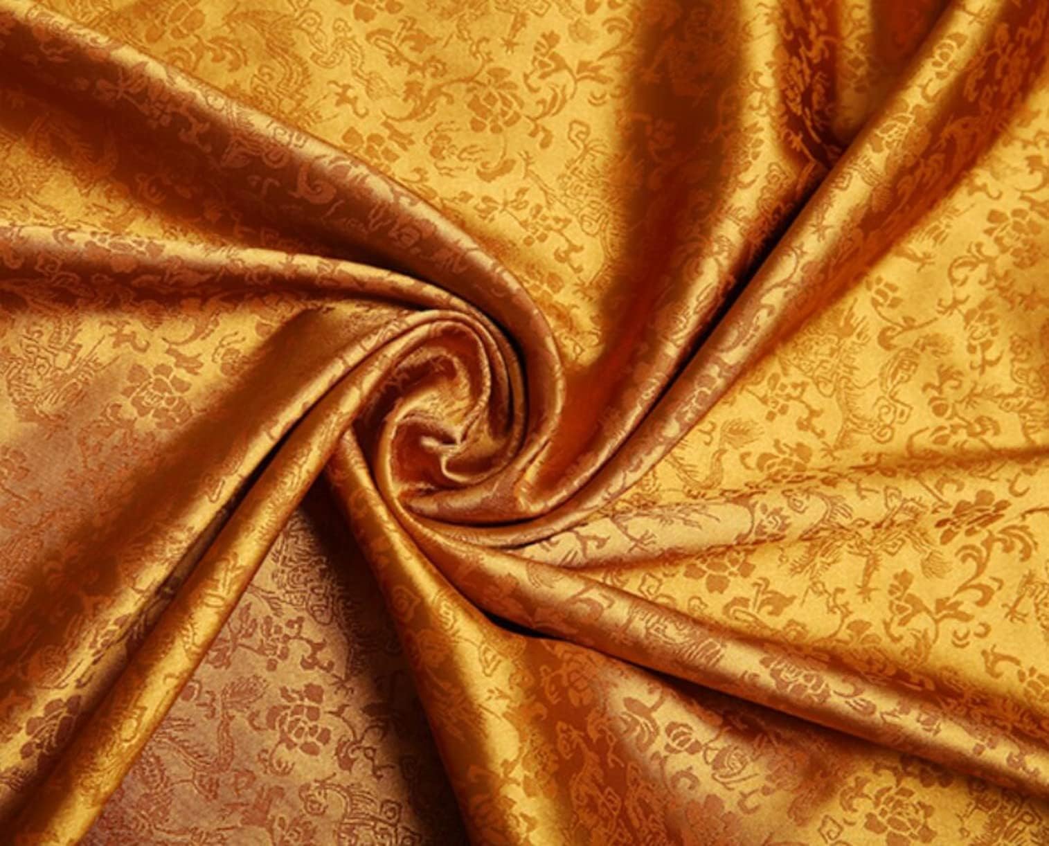 WellieSTR 1.1 Yard (Gold) Chinese Brocade Sateen Royal,Floral Satin Jacquard Brocade Fabric,Jacquard Brocade,Brocade Art Silk Fabric,Metallic Paisley Brocade Fabric,47” inches Width