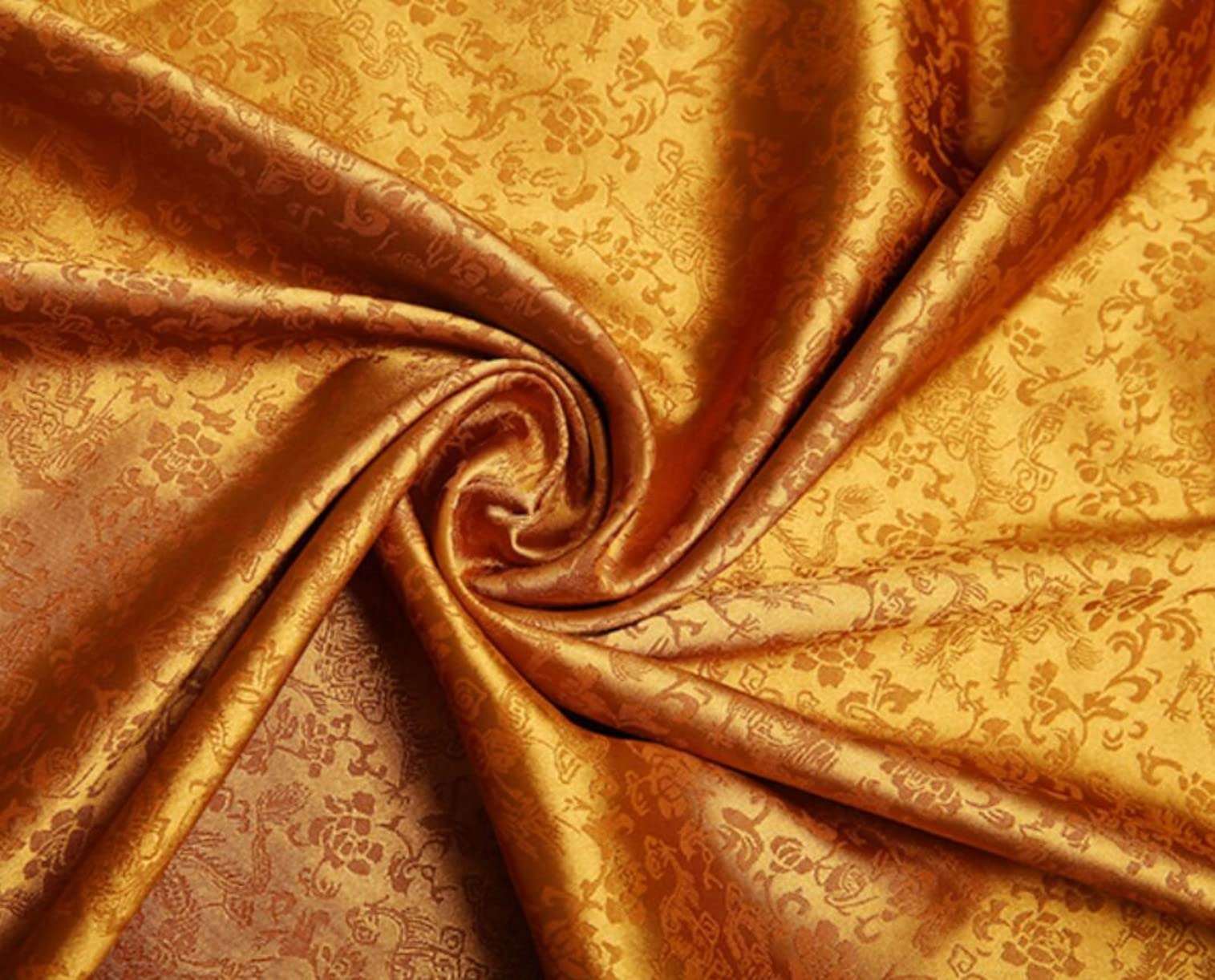 WellieSTR 1.1 Yard (Gold) Chinese Brocade Sateen Royal,Floral Satin Jacquard Brocade Fabric,Jacquard Brocade,Brocade Art Silk Fabric,Metallic Paisley Brocade Fabric,47” inches Width