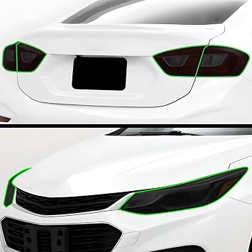 BOGAR TECH DESIGNS Precut for Chevrolet Cruze 2016-2018 Full Headlight Taillight Head Tail Light PPF Tint Kit Overlay Film, Dark Smoke
