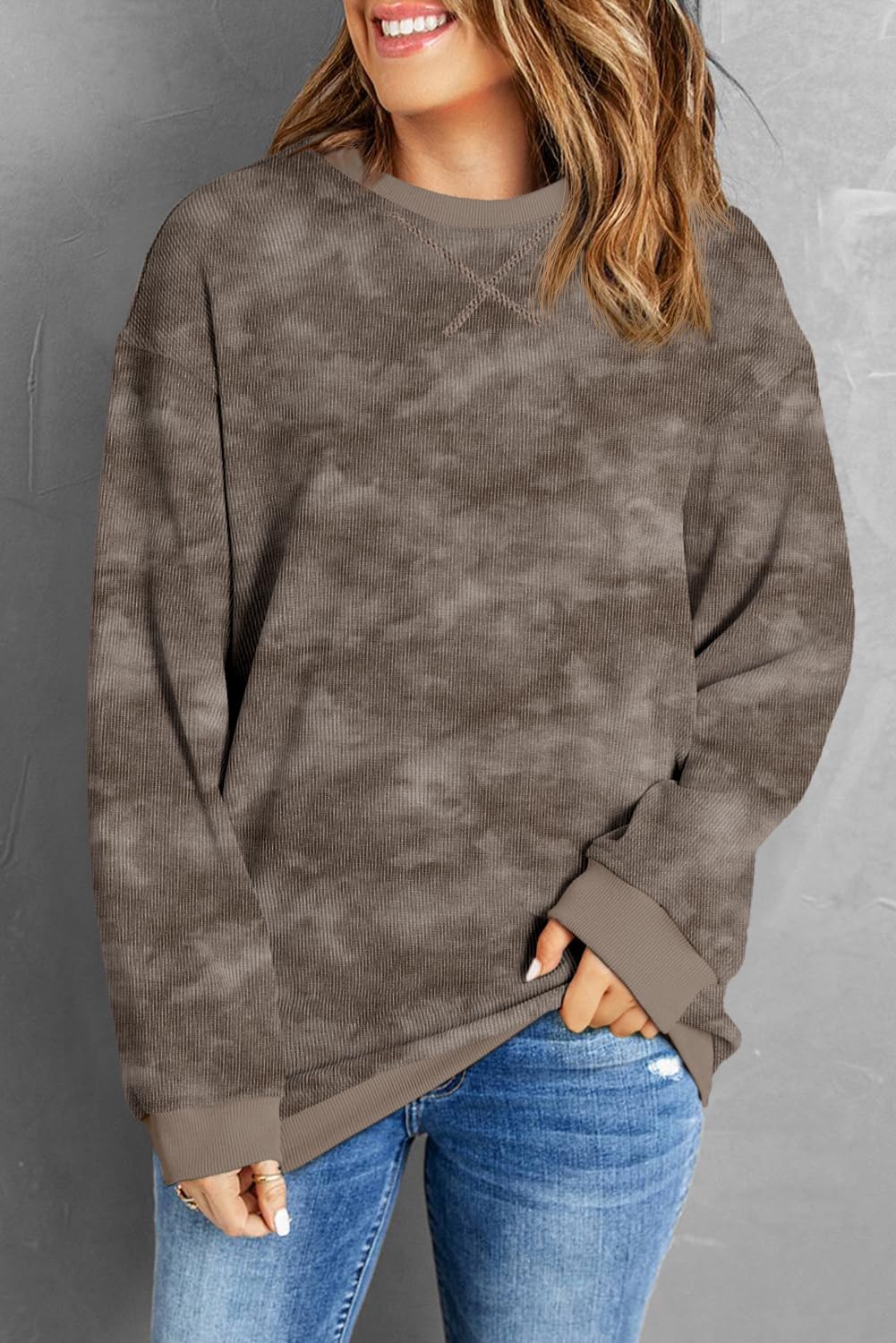 Womens Sweatshirts Casual Cored Corduroy Pullover Tops Oversized Long Sleeve Crewneck Shirts - Image 4