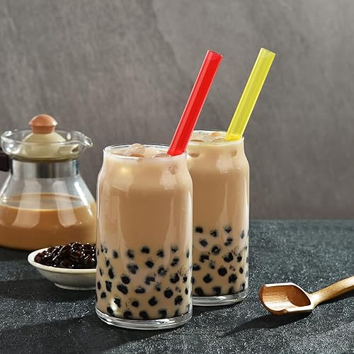 Miniatura 4 de ALINK 12 popotes Boba reutilizables, 0.512 in x 8.5 pulgadas, pajitas de plástico de colores para té de burbujas, perlas de tapioca con 2 cepillos