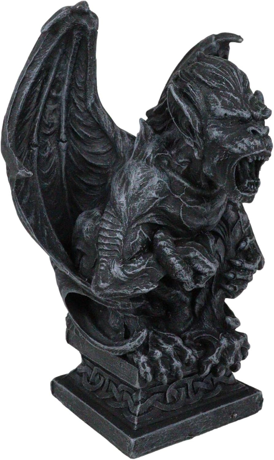 Ebros Gift Gothic Winged Guardian King Kong Ape Man Gargoyle Crouching On Pedestal Figurine Faux Stone Resin Finish Collectible Sculpture Renaissance Medieval Decor