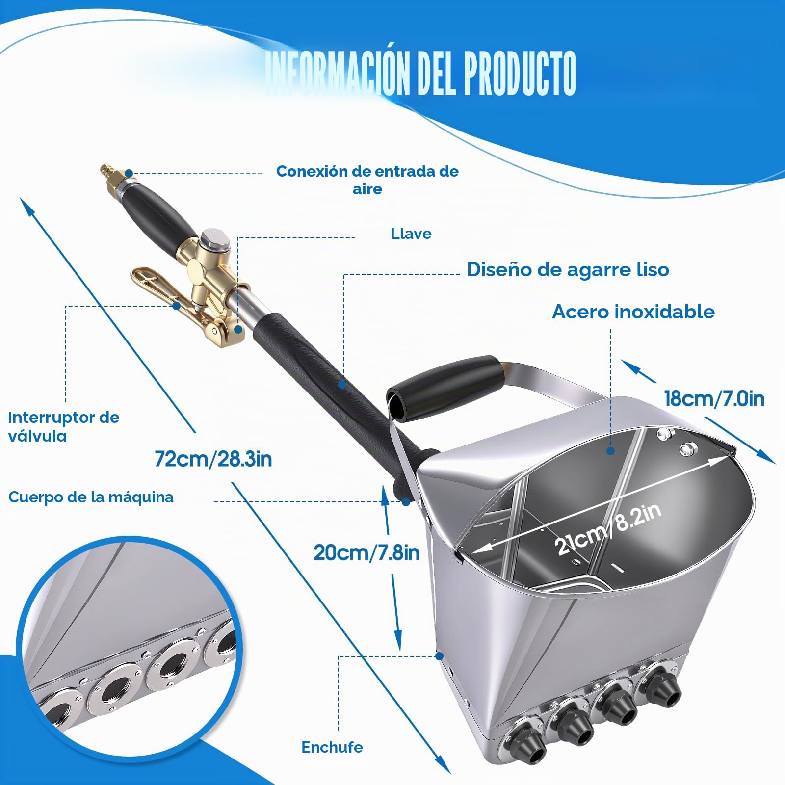 Pistola pulverizadora de mortero de cemento, 4 pistolas de limpieza de chorro, mortero de cemento, pistola de yeso, herramienta de pintura de pared, incluye 8 boquillas, 2 cintas adhesivas y un par de