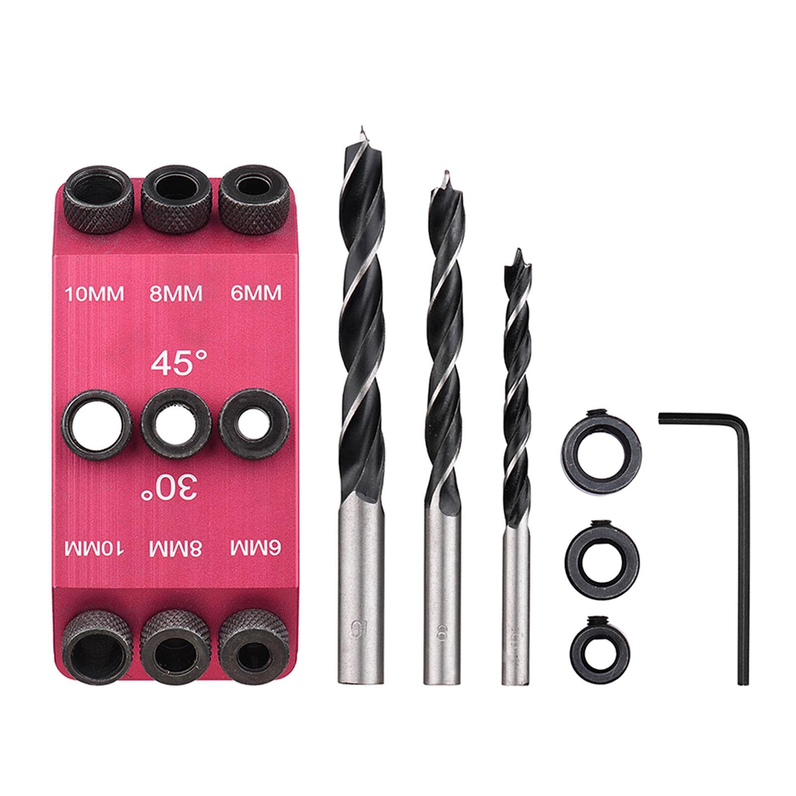 Drill Hole Guide Jig - 3 Sizes, 30-45-90 Degrees, Multi-angle Hole Locator for Cable Railing & Wood Post Kit (Red)