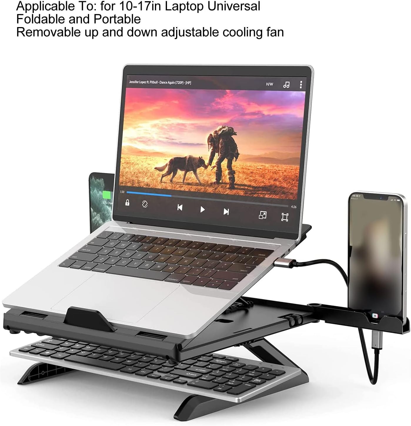 Laptop Stand, Ergonomic Height Angle Adjustable Computer Notebook Stand, Portable and Foldable Laptop Riser Holder with Detachable Cooling Fan, Laptop Shelf Compatible with 10-17in Laptops